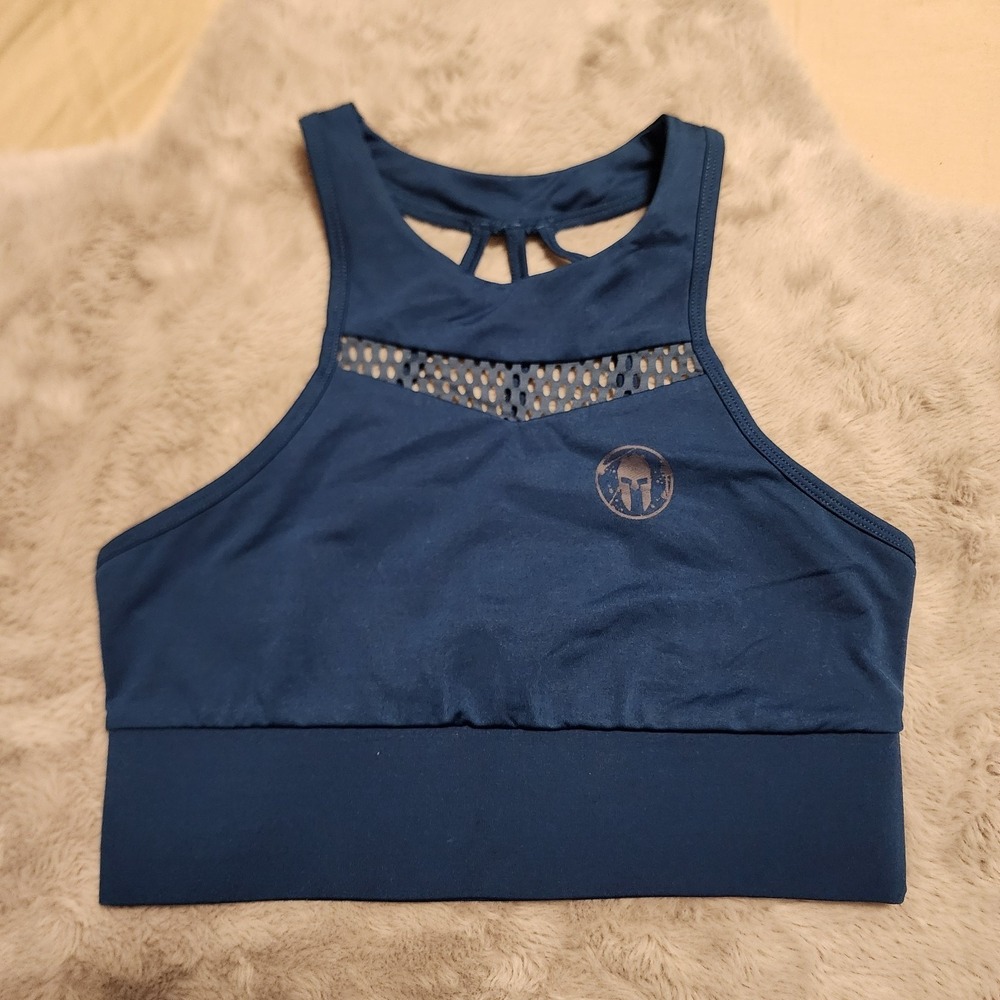 Craft Spartan Mesh High Neck Strappy Racerback Sports Bra Blue Medium